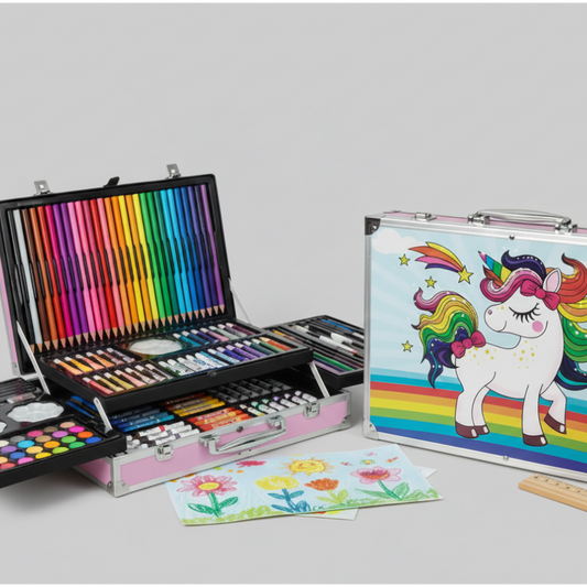 Unicorn Art & Drawing Kit for Kids – 150+ Piece Portable Painting & Coloring Set in Aluminum Case