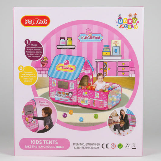 Tent 3-in-1 Kids Ice Cream Shop Play Tent with Ball Pit & Basketball Hoop - Indoor Playhouse