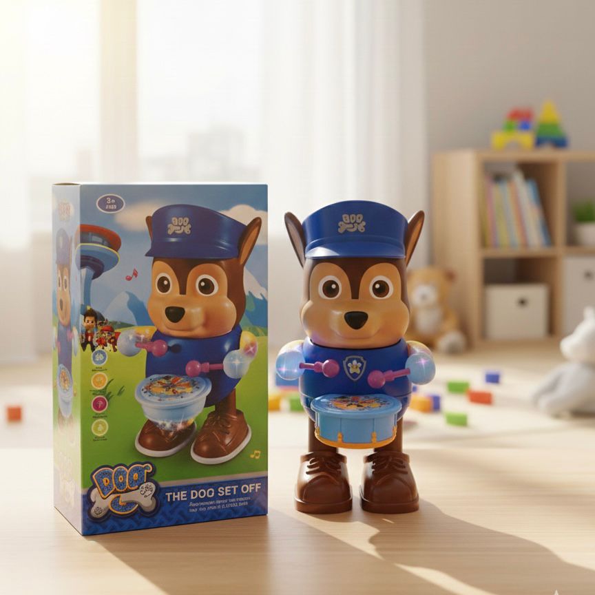 Dancing Dog Set Off Musical Toy Drummer