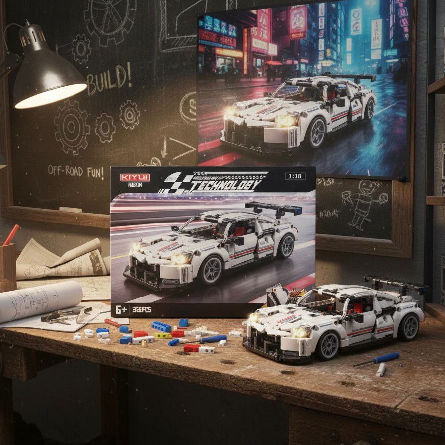 Precision Engineering 1:18 Scale White Racing Car Model Building Set