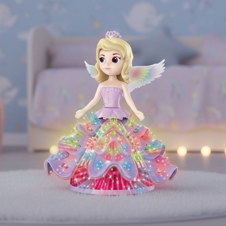 3D Lighting Fairy Princess Toy – Rotating Musical Angel Doll for Girls